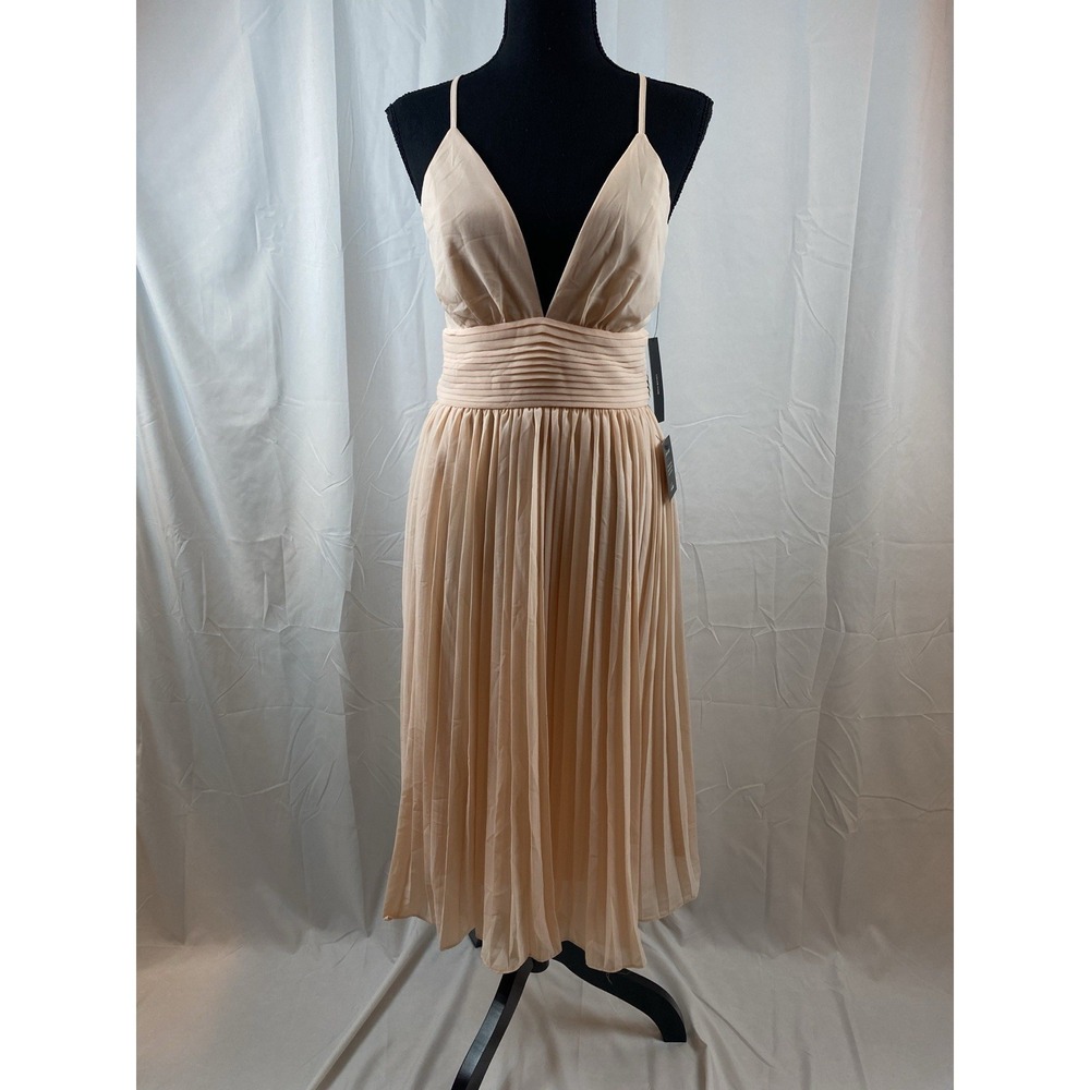 New Lulus Moon Pleated Midi Strappy Blush Dress Women's Size Small